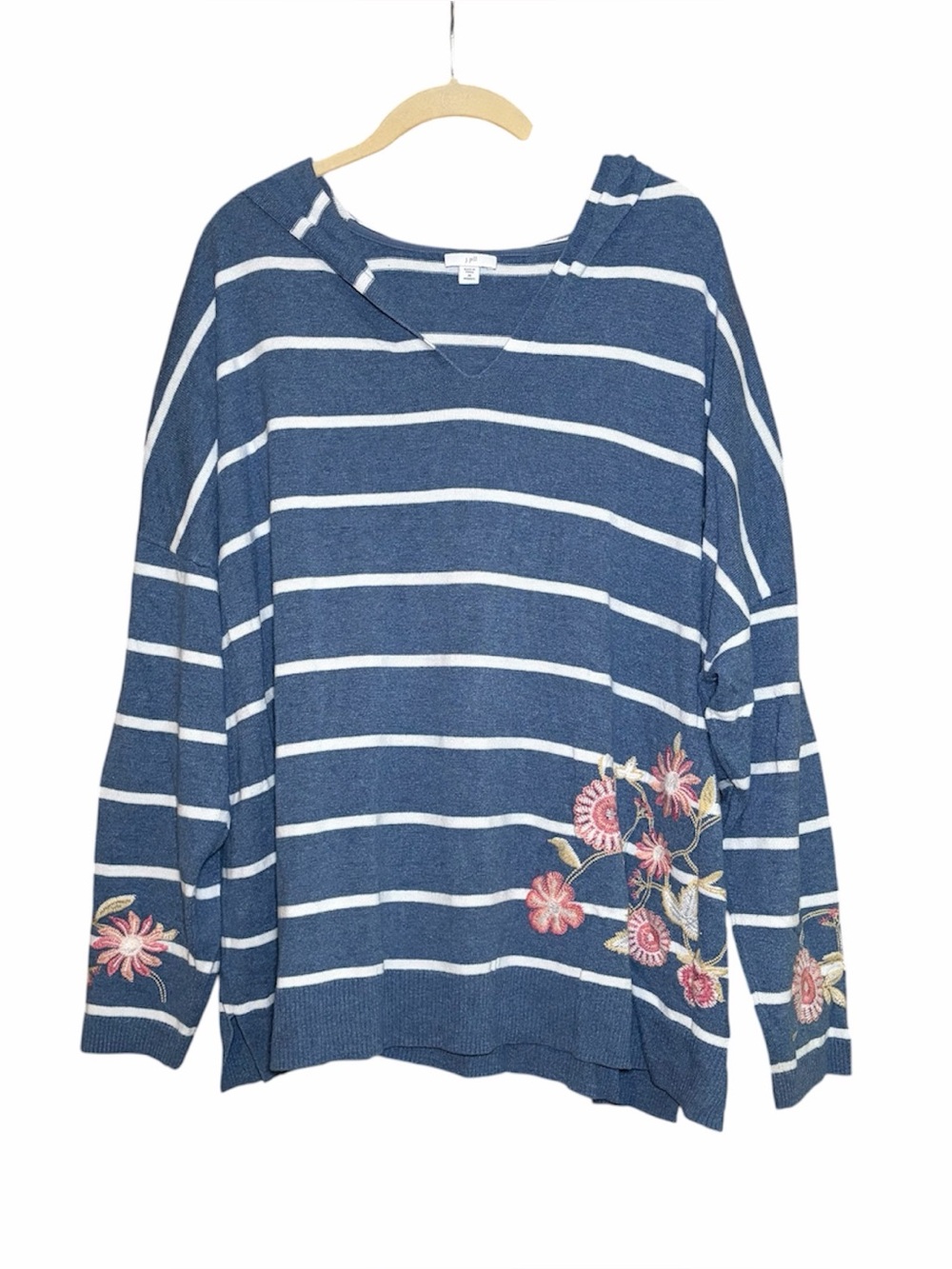 J.Jill 3X Striped Floral Hooded Pullover Sweater
